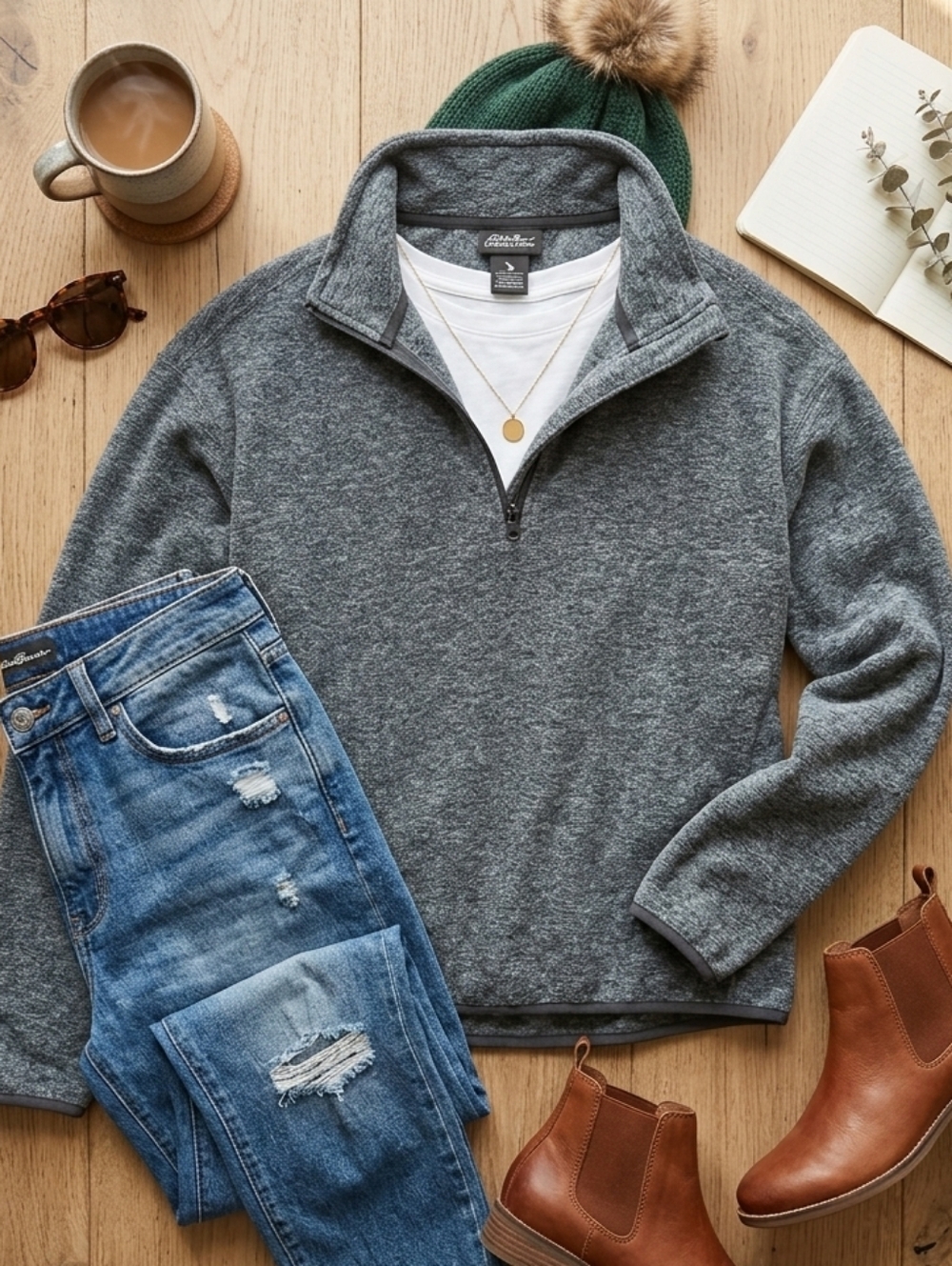 Eddie Bauer Women's Gray Half-Zip Fleece Pullover